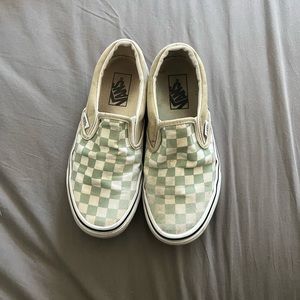 Vans mint green checkered slip ons size 8 women’s